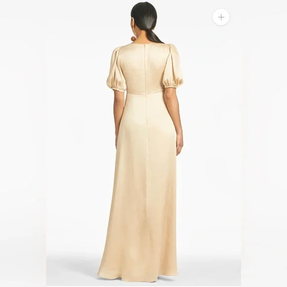 Sachin + & Babi Alli Puff Sleeve Champagne Gown Dress 4 V Neck Textured Satin - Picture 11 of 11